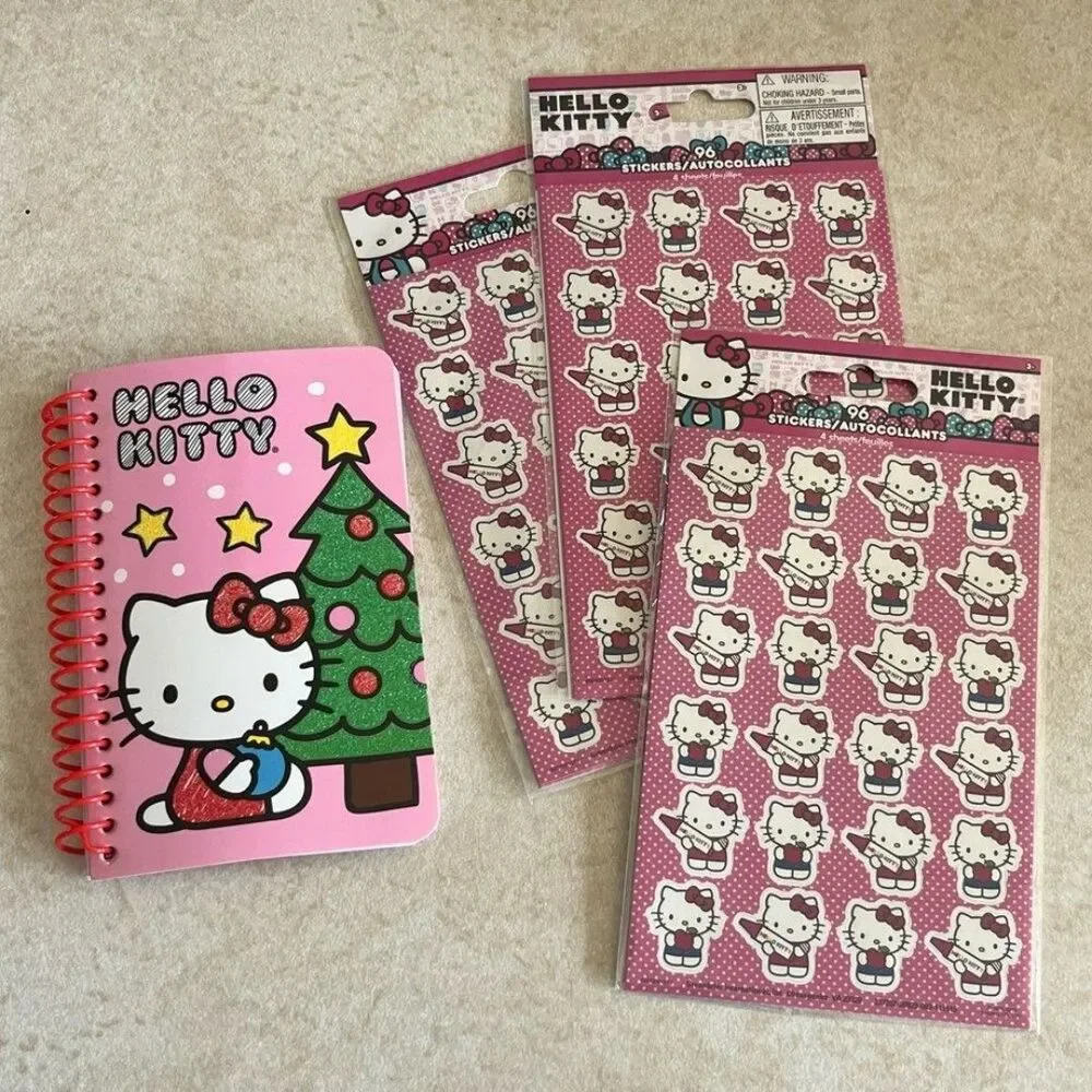 Hello Kitty Sticker Sheets 3 Sets and Notepad Christmas Holiday